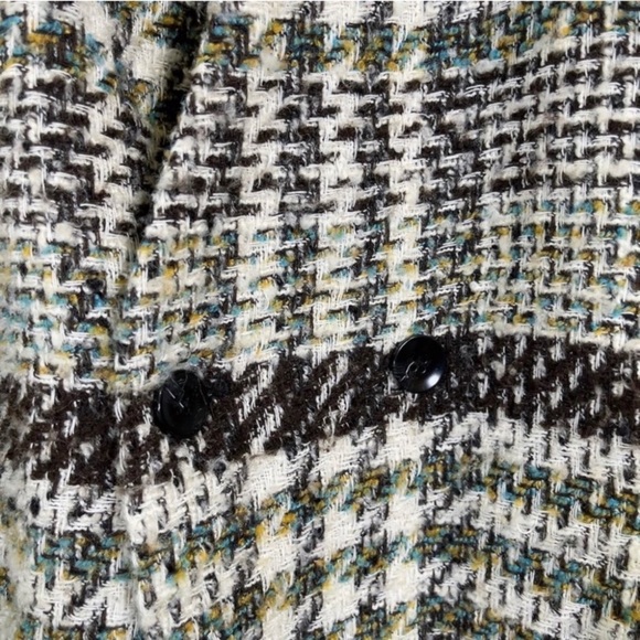 ❌ S O L D ❌ ZARA Black Cream Plaid Houndstooth Tweed Lapeless Long Coat Medium - Picture 8 of 15